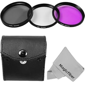 55MM Filter Kit (UV, Polarizer, Fluorescent) for Camera Lens with 55MM Filter Thread + MagicFiber Microfiber Lens Cleaning Cloth