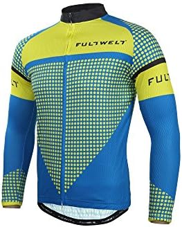 Fabilion Men's 3D Padded Bicycle Cycling Long Sleeves Jersey Blue/Yellow L