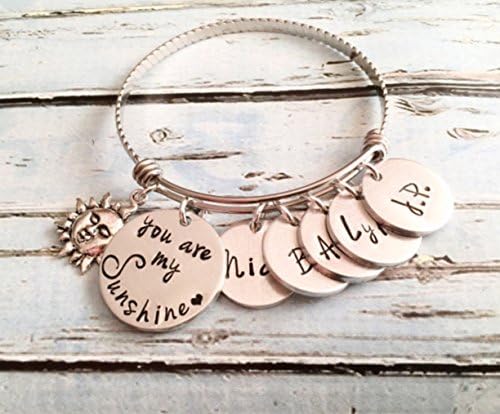 You are my Sunshine - Mother's bracelet - Hand stamped jewelry - You are my Sunshine jewelry - Bracelet with children's names - Sun jewelry