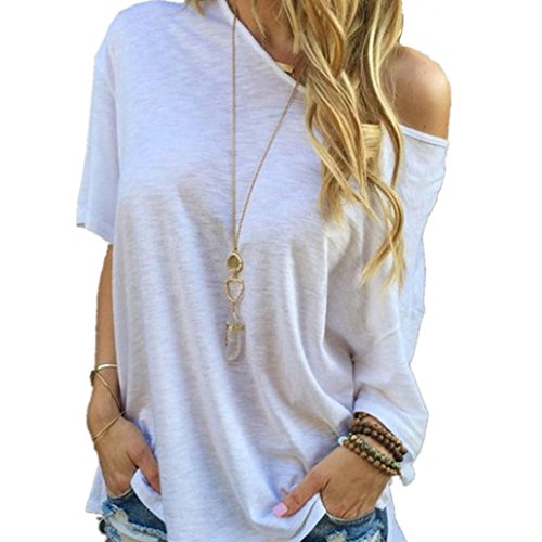 Kwok Blouse,Women's Sleeve Casual Tops T-Shirt White (L)