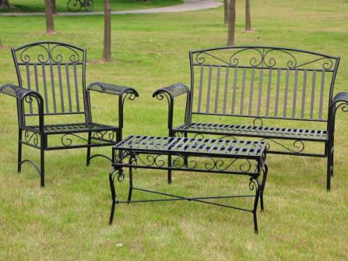 TROPICO 3 PIECE IRON LOVESEAT SET - LOVESEAT, COFFEE TABLE and 1 CHAIR - PATIO FURNITURE