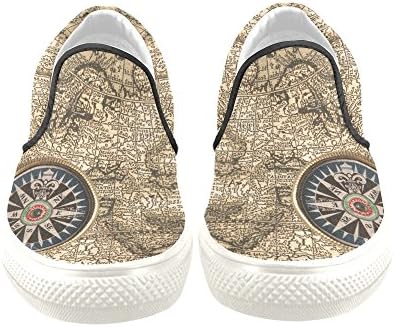 D-Story Custom Sneaker Vintage World Map and Compass Women Unusual Slip-on Canvas Shoes (Model 019)