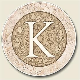 Click here to buy AutoCoaster ~ Monogram initial K ~ Tile Drink Coaster for car cupholder - code 578 by AbsorbaStone.
