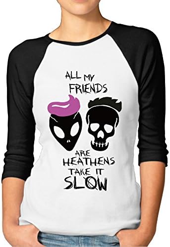 Casual Alien Skull 21 Pilots Heathens Women 3/4 Raglan T-shirt Black