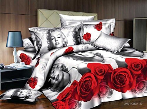Lt Full Queen King Size 3d Marilyn Monroe Gray Red Rose Bedding Sets Comforter Set (King, 7pcs with Comforter)