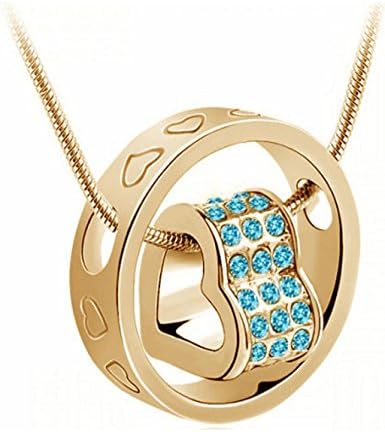 OVERMAL Women Crystal Chain Rhinestone Necklace Love Heart Ring Pendant (Dark blue)