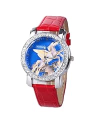 Lumramus Horse Pattern Unisex Artificial Leather Watch Wrist Watch Red Band