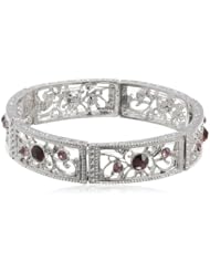 1928 Jewelry "Violet" Silver-Tone Amethyst Stretch Bracelet, 2.6"