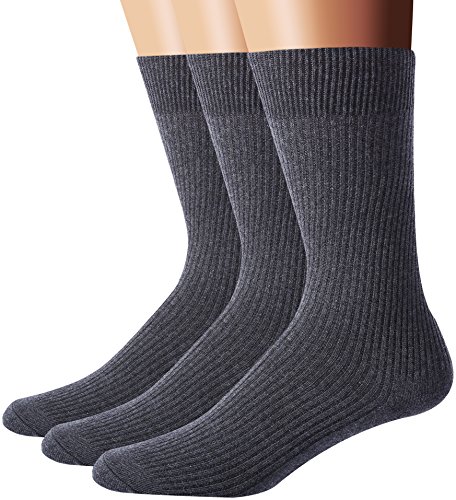 Flora&Fred Men's 3 Pair Pack Classic Ribbed Knit Cotton Dress Crew Socks