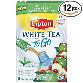 Lipton White Tea Iced Tea Mix To Go, Apple Cranberry, 10-Count Boxes (Pack of 12)