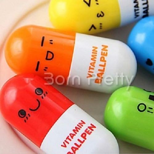 6pcs Retractable Sliming Face Vitamin Pill Ballpoint Pen (Random Colors)