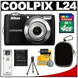 Nikon Coolpix L24 Digital Camera (Black) with 4GB Card + Case + Accessory K ....