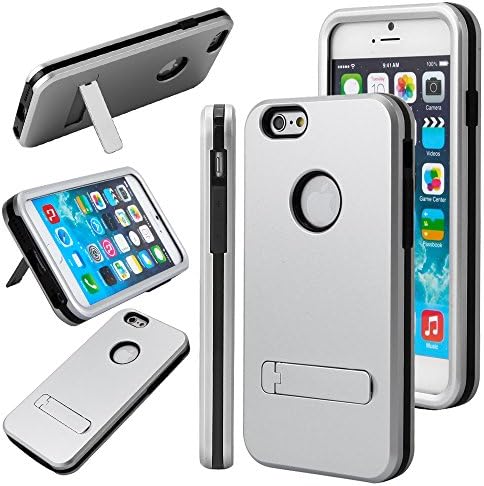 Electrovic Deluxe Metallic 3 in 1 PC plus TPU and bumper case with kickstand for iPhone6 Plus Silver + Black