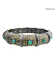 Coututrechics 14k Gold and 925 Sterling Silver 11.25 Ct Yellow Sapphire & Emerald Studded Diamond Pave Designer Wedding Vintage Gemstone Bangle Handmade Jewelry
