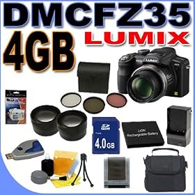 Panasonic Lumix DMC-FZ35 12.1MP Digital Camera w/18x Optical Zoom (Black) BigVALUEInc 4GB Battery/Charger Filter Kit/Lens Accessory Saver Bundle IV