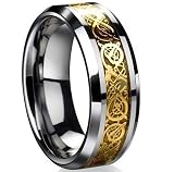 Dragon Scale Dragon Pattern Beveled Edges Celtic Rings Jewelry Wedding Band For Men Golden 9
