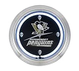 Pittsburgh Penguins White Neon Wall Clock Black Face