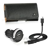 IMAGE OF For Tracfone Net10 Motorola EX124g Premium Leather Case + Car Charger Adapter + USB Data Cable