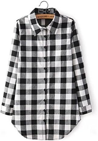 Women Plaid Boyfriend Top Bouse Long T Shirt Dress (XXL, Black)