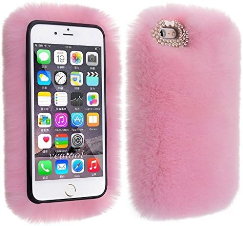 LG V20 Case, 3D Bling Crystal Diamond Winter Soft Warm Fluffy Plush Genuine Luxury Rabbit Fur Protective Case Cover for LG V20 (Pink)