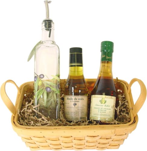 Walnut oil and Walnut vinegar with Glass painted cruet gift basket set by Touch of Europe gift baskets