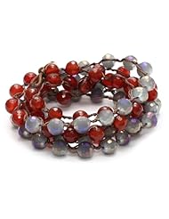 Love Heals Foxglove, Braided Carnelian and Glass with Button Clasp Wrap Bracelet