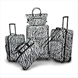 Zebra Print 5-Piece Expandable Luggage Set with Black Trim