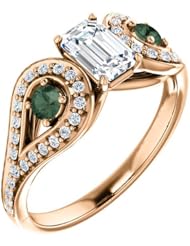 18K Rose Gold Emerald Cut Diamond and Genuine Alexandrite Ring -- LIFETIME WARRANTY