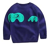 キッズ ニットセーター 子供服 プルオーバー ニット丸首 長袖 編み 秋冬 暖かい 防寒 セーター 可愛い 象柄 女の子 男の子 卒園式 結婚式 ブルー 95cm