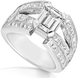 One of a Kind 4-1/3ctw IGI Cert Emerald & Princess Diamond Ring in Platinum