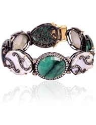 18kt Gold Diamond Pave Natural Gemstone Chain Bracelet Wedding Jewelry
