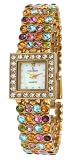 Peugeot Women's 835G Square Gold-Tone Multi Color Crystal Bracelet Watch