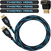 Twisted Veins High Speed HDMI Cable + Right Angle Adapter and Velcro Cable Ties (Latest Version Supports Ethernet, 3D, and Audio Return) Single Cables from Twisted Veins