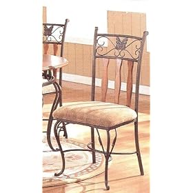 2 piece tuscan motif wrought Iron side dining chair in textured polyester by Chairs
