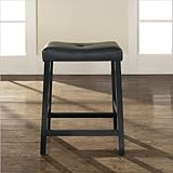 Crosley Furniture Counter Height Upholstered Saddle Seat Bar Stool in Black ....
