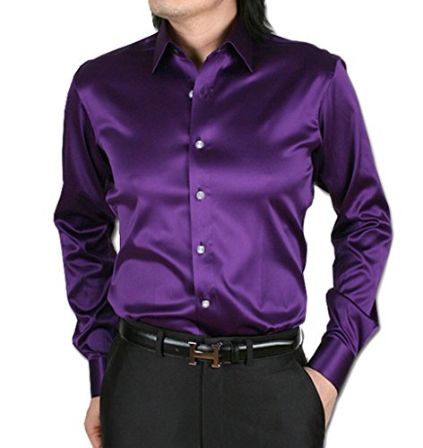 ZERDSKY Men's Slim-Fit Solid Color Dance Prom Dress Shirt