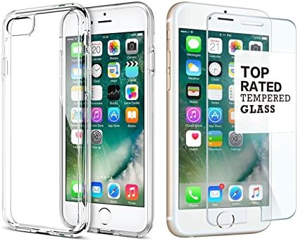 iPhone 7 Case, CLEAR, Protective Kit Bundle with Tempered Glass Screen Protector, Rugged Protection Anti-Slip Grip, Shockproof Bumper, Anti-Scratch Back Slim Fit, Waterproof.