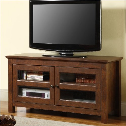 Walker Edison 44-Inch Full-Door Wood TV Stand Console, Traditional Brown