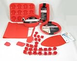 Silicone Bakeware Set 33pcs Red loaf Pan Round Pan Round Pie Flan Dish Baking Mat Muffin Cake Cup Pan 12 cup Mixing Spoon Mini Chocolate Moulds Iron Rest Silicone Head Spatula And Silicone Head Brush
