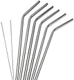 Stainless Steel Drinking Straws, Strong Reusable Eco Friendly, Set of 6 with 2 Cleaning Brushes by Decodyne