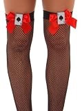 Sexy Fishnet Thigh Highs - Black & Red with Bow and Ace of Spades card Sexy Fishnet Thigh Highs - Black & Red with Bow and Ace of Spades card