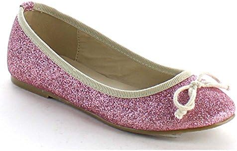 DOTTY BA61 Children Girls Round Toe Bow Accent Slip On Glitter Ballet Flats, Color:PINK, Size:12 M US Little Kid
