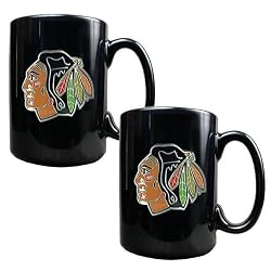 Chicago Blackhawks NHL 2pc Black Ceramic Mug Set - Primary Logo by Great American Products