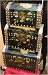 Hand painted floral design wooden trunks / chests with leather veneer
