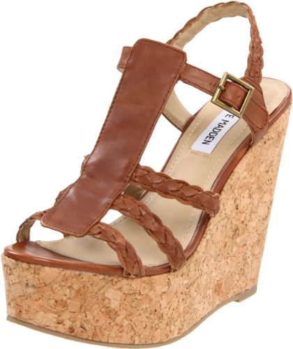 Steve Madden Womens Warantt Wedge Sandal,Cognac Leather,10 M US