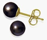 6mm Yellow Gold Black Cultured Pearl Earrings