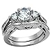 Stainless Steel Women Wedding Ring Sets Bridal Engagement Bands Round CZ Three Stones Size 6