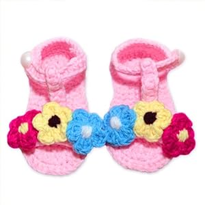 EFE Baby Girls Handmade Wool Crochet Shoes 0-12 Months Pink
