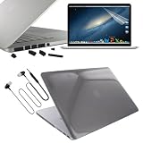 Skque Smoke Crystal Hard Transparent Cover Case + Black Silicone Port Dust Plug Cup + LCD Display Screen Protector Film + 3.5MM Earphone headset w/mic for Apple MacBook Pro 15 with Retina display