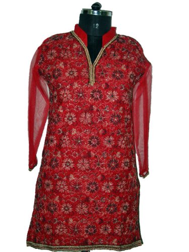 Designer Clothing-Fire Engine Red Womens Summer Clothing Cotton Tunic Tops Small Size